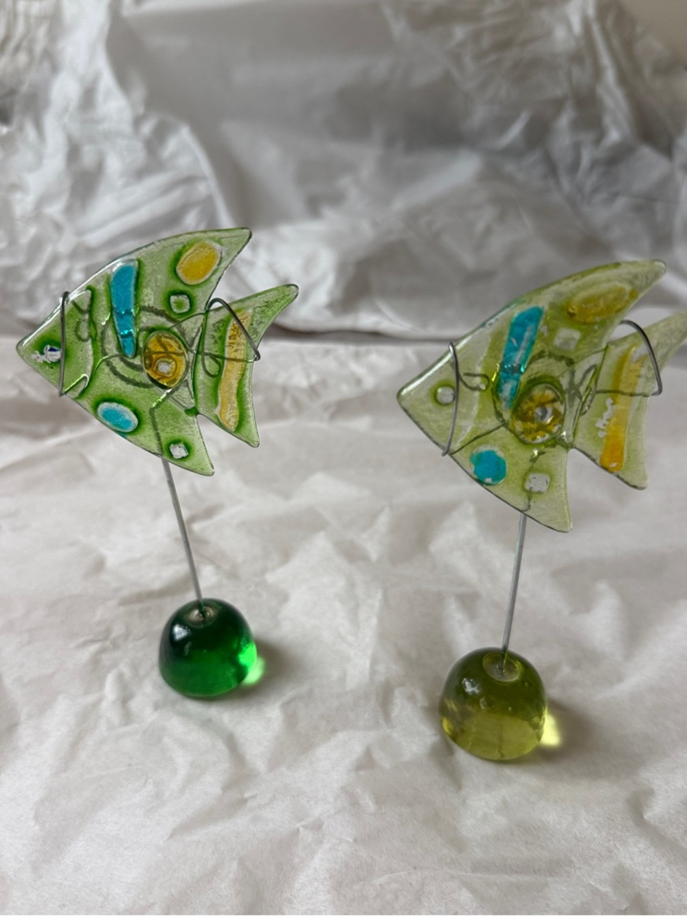 Handcrafted Green Glass Fish Décor - Set of 2